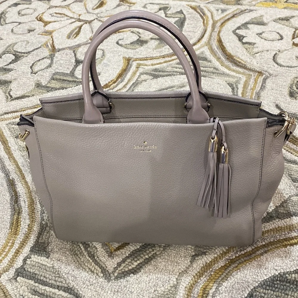 ♠️ Kate spade beautiful gray leather large top handle satchel shoulder bag ♠️